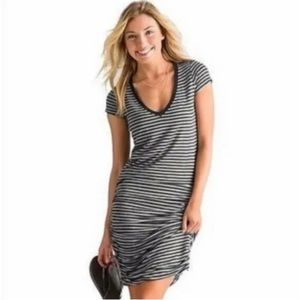 Athleta TOPANGA ruched striped grey tee v neck dress